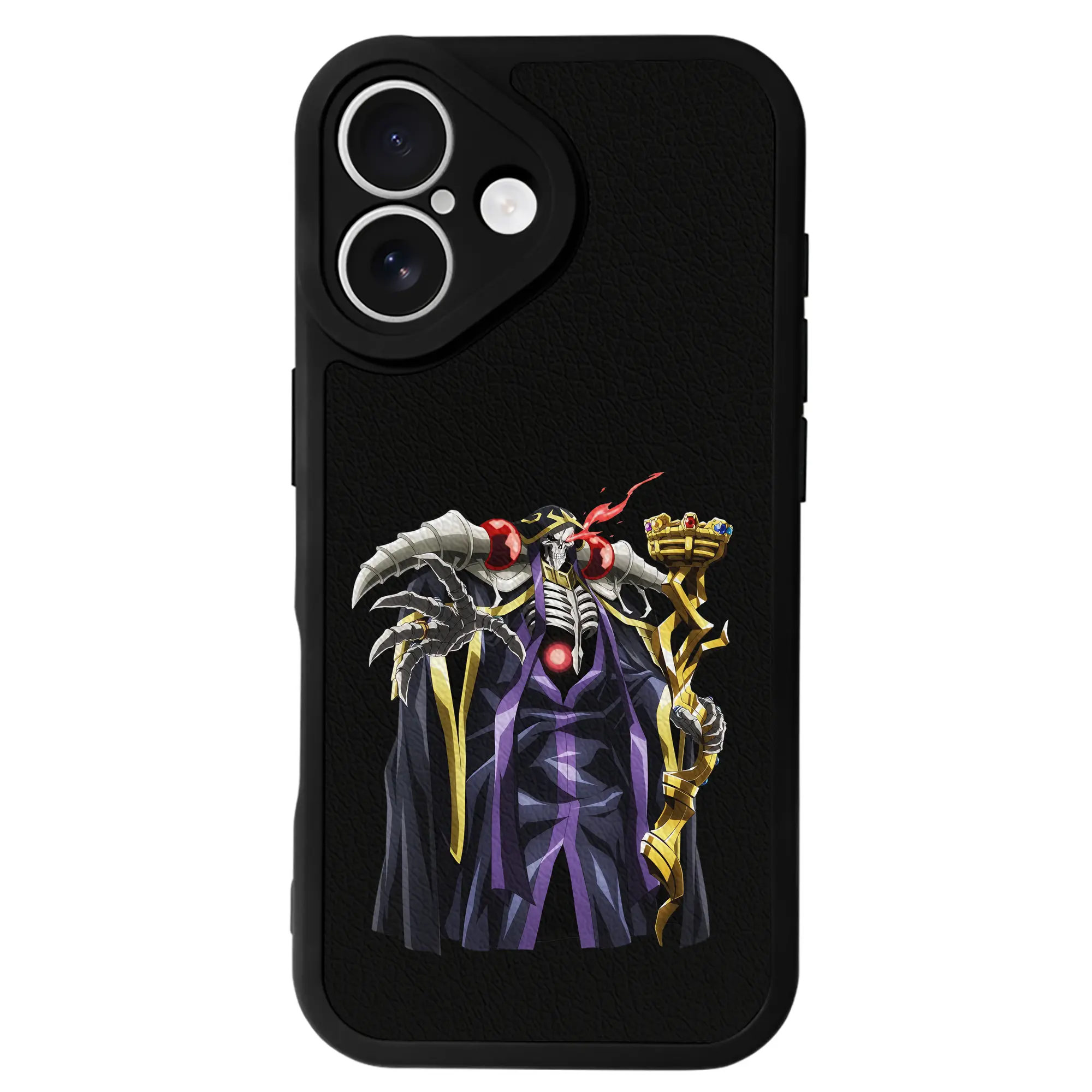 オーバーロード グッズ アインズ・ウール・ゴウン - IPhone 16シリーズ対応 ・ シリコンスマホケース ・ レザー調 ・ 高精度フィット ・ 耐衝撃 ・ ワイヤレス充電対応 ・ 精密カット